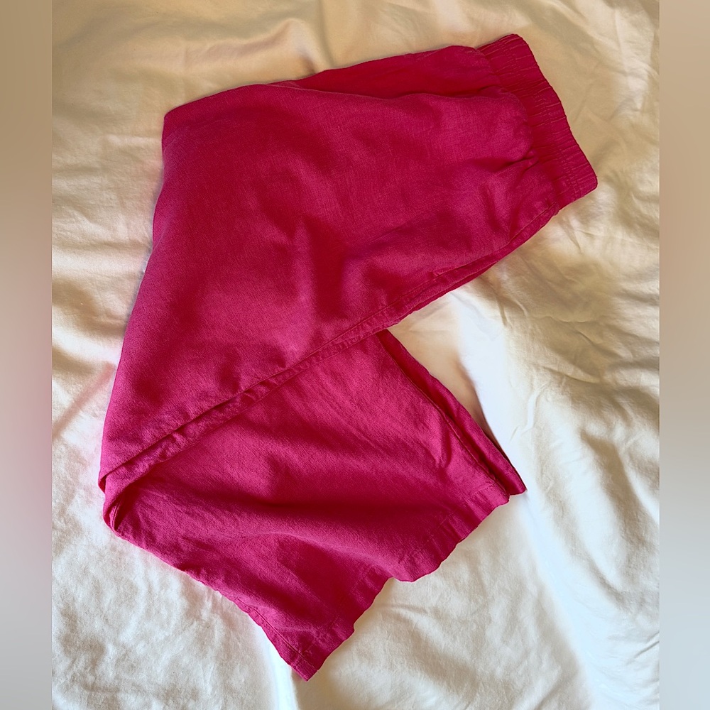 Reitmans Linen Wide Leg Capris Pink Women’s Size 4 Petite Elastic Waistband